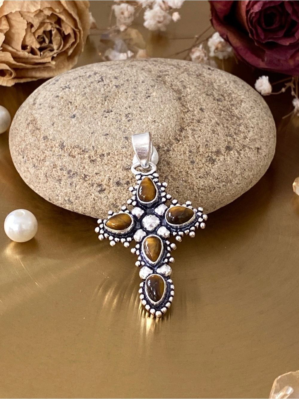 Tiger’s Eye Hand Crafted  Cross Hand Crafted Pendant